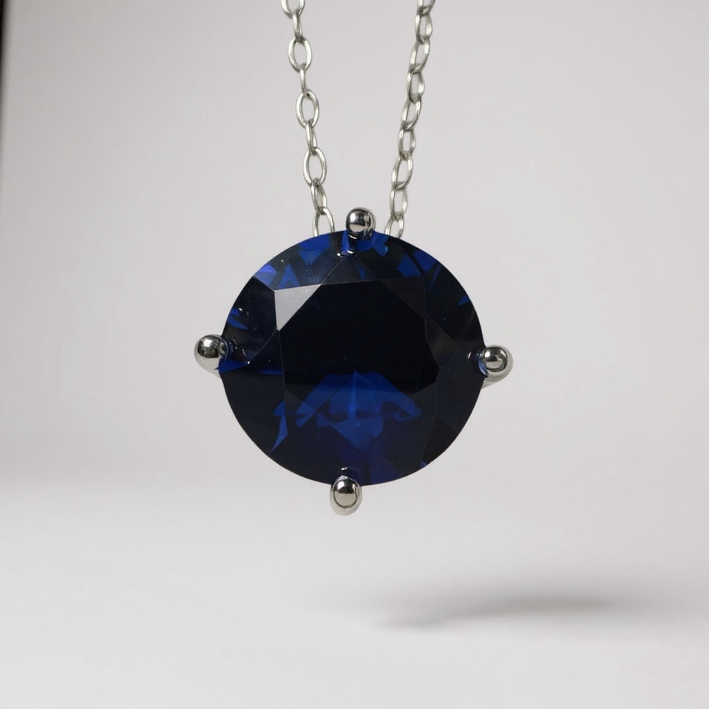 2 Carat Sapphire Pendant Necklace with Sterling Silver Chain